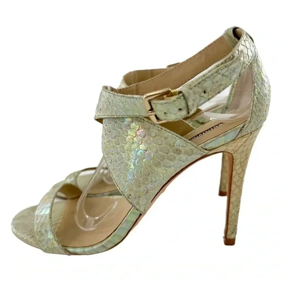 Charles David heels 7.5 green leather snake mermaidcore metallic formal prom - Picture 4 of 14